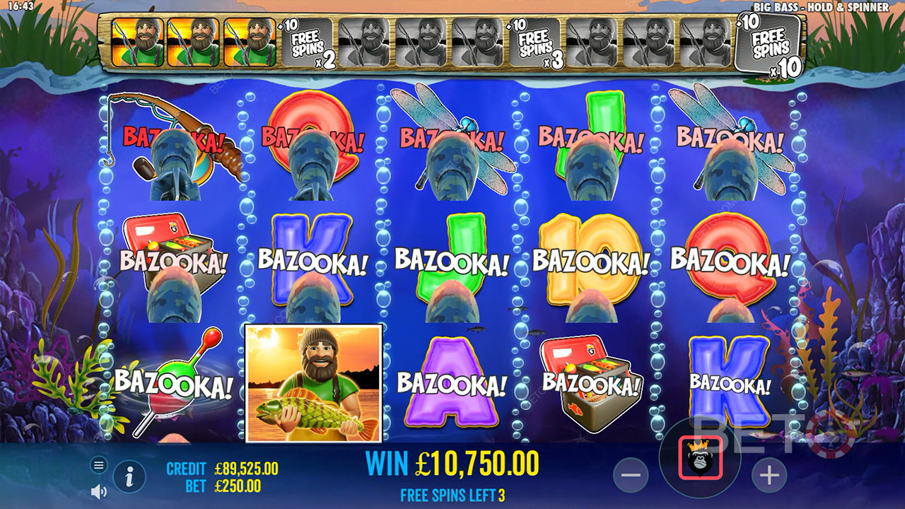 A bónusz funkciók magyarázata a Big Bass Bonanza Hold és Spinner oldalon. Reel Kingdom