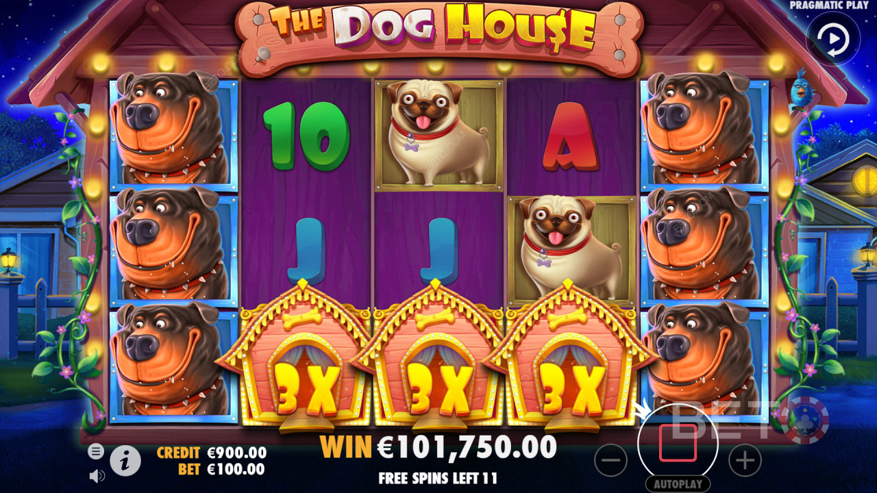 Magas nyereménykombináció elérése a játék tárcsáin The Dog House