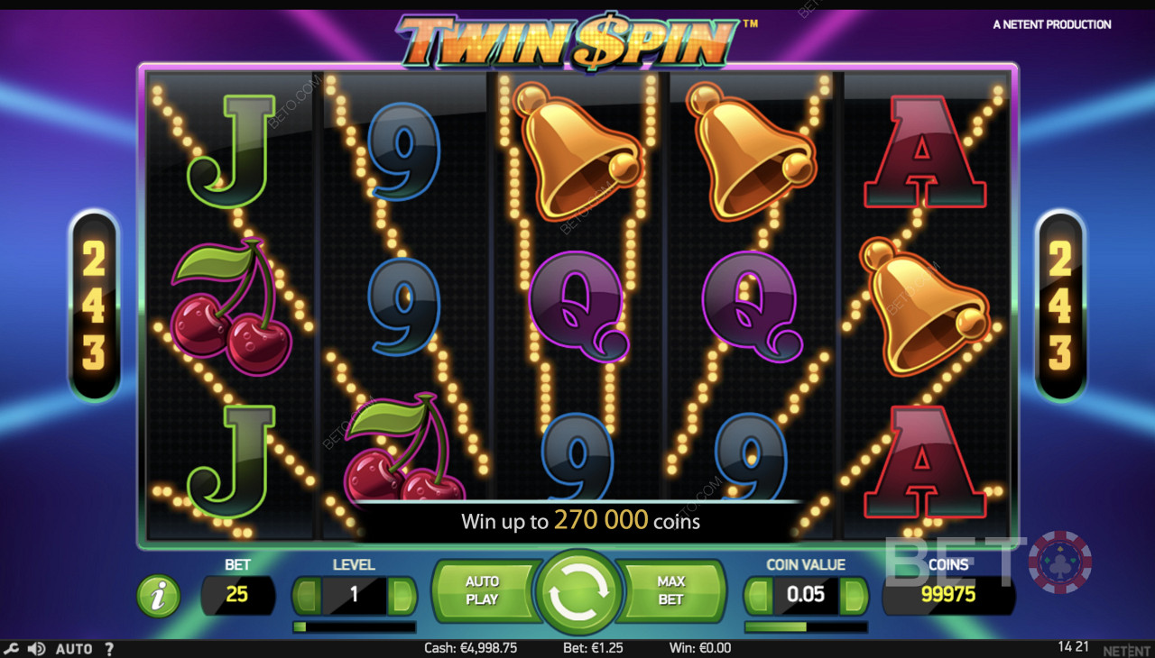 Twin Spin - Egyszerű játékmenet olyan szimbólumokkal, mint a harangok, cseresznyék és más szimbólumok
