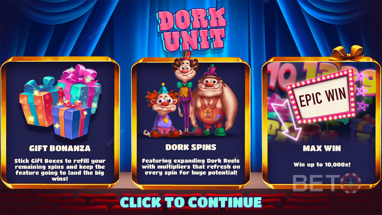 Élvezze a 2 fantasztikus bónuszjátékot és a magas maximális nyereményt a Dork Unit nyerőgépen!