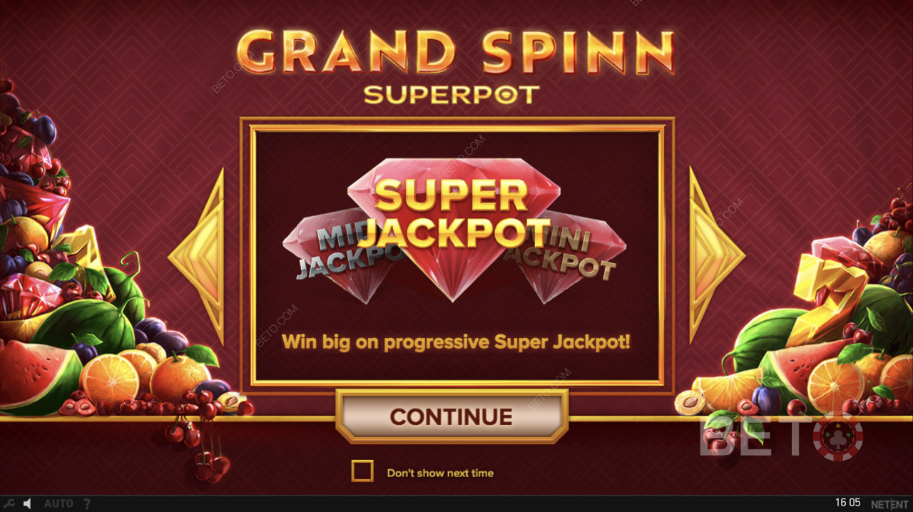 A progresszív szuperjackpotot a következő játékban lehet kiváltani Grand Spinn Superpot