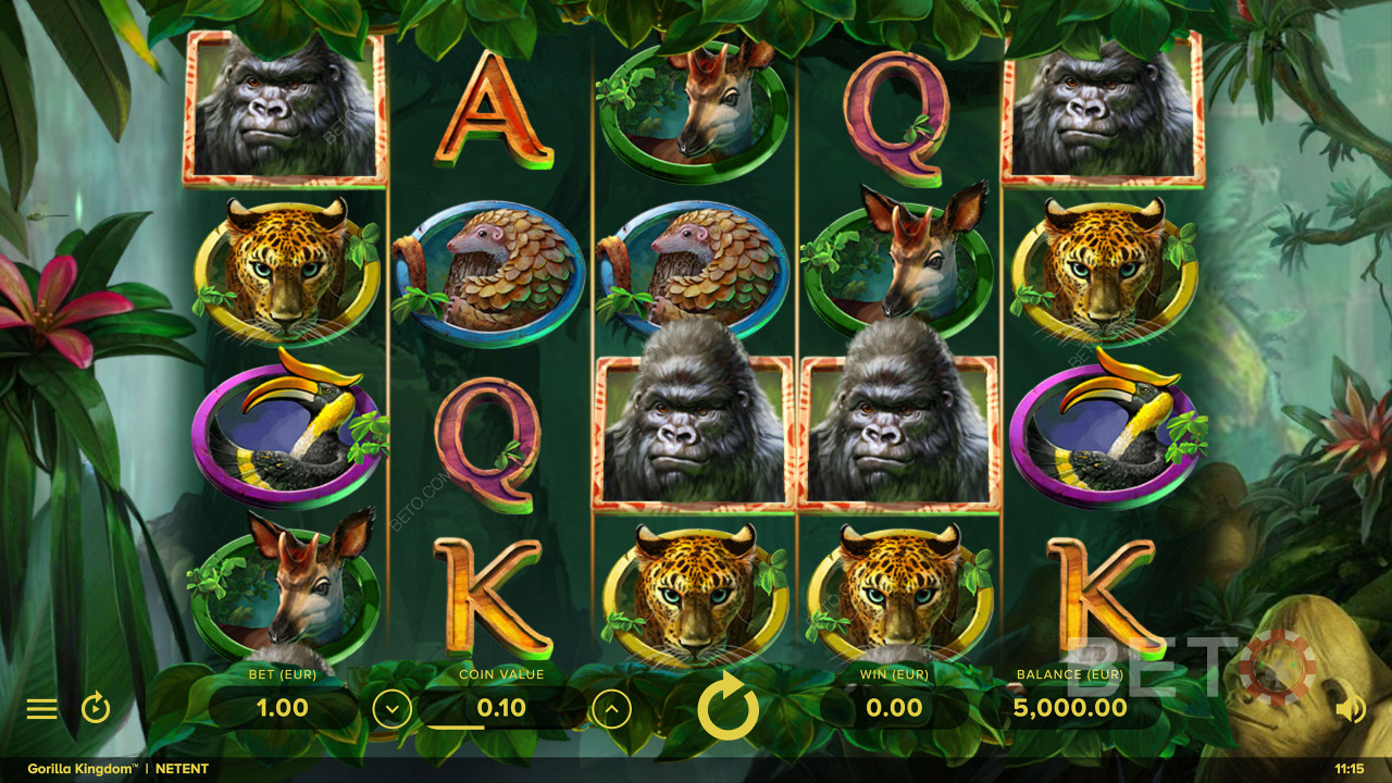 Vadállat alapú szimbólumok a Gorilla Kingdom online nyerőgépben