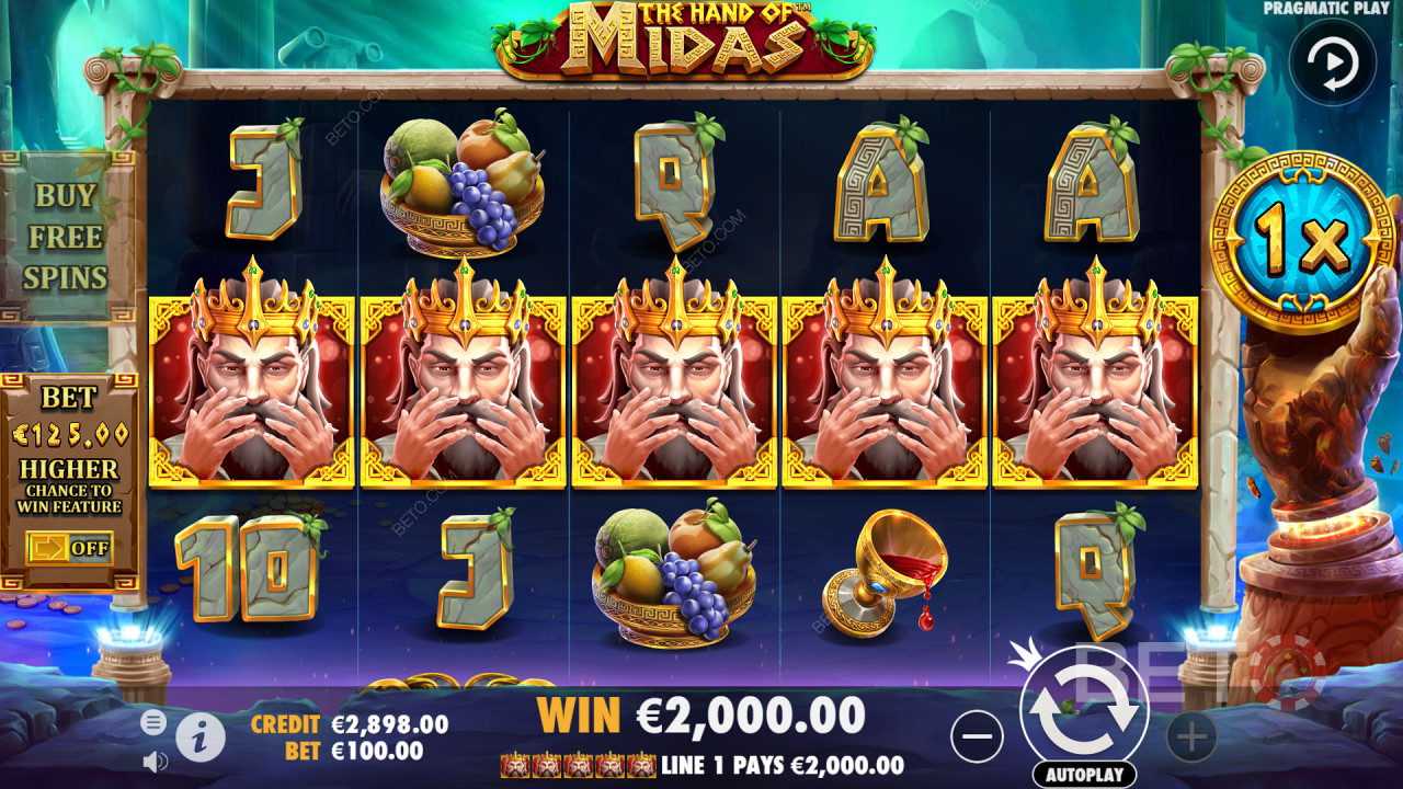 5 King Midas szimbólum nagyot fizet a Hand of Midas videó nyerőgépen