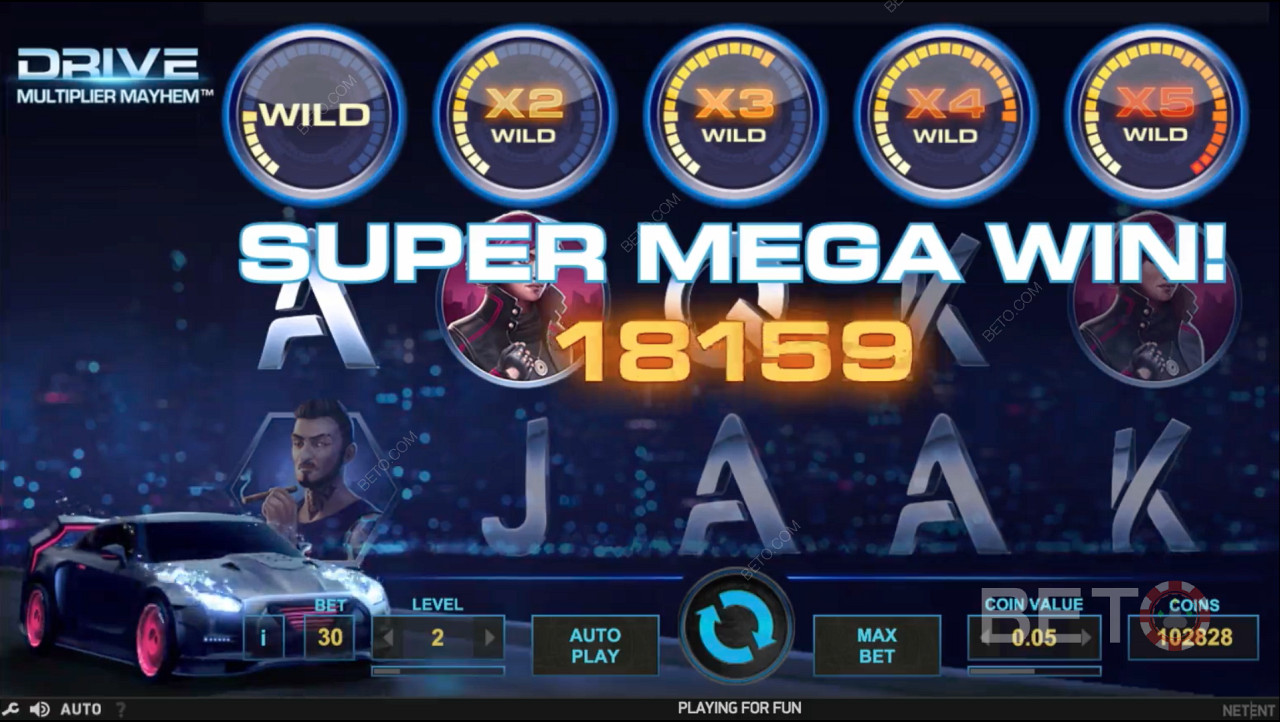 A bónusz funkciók, mint például a Multiplier Wild, esélyt ad a SUPER MEGA WIN megnyerésére.