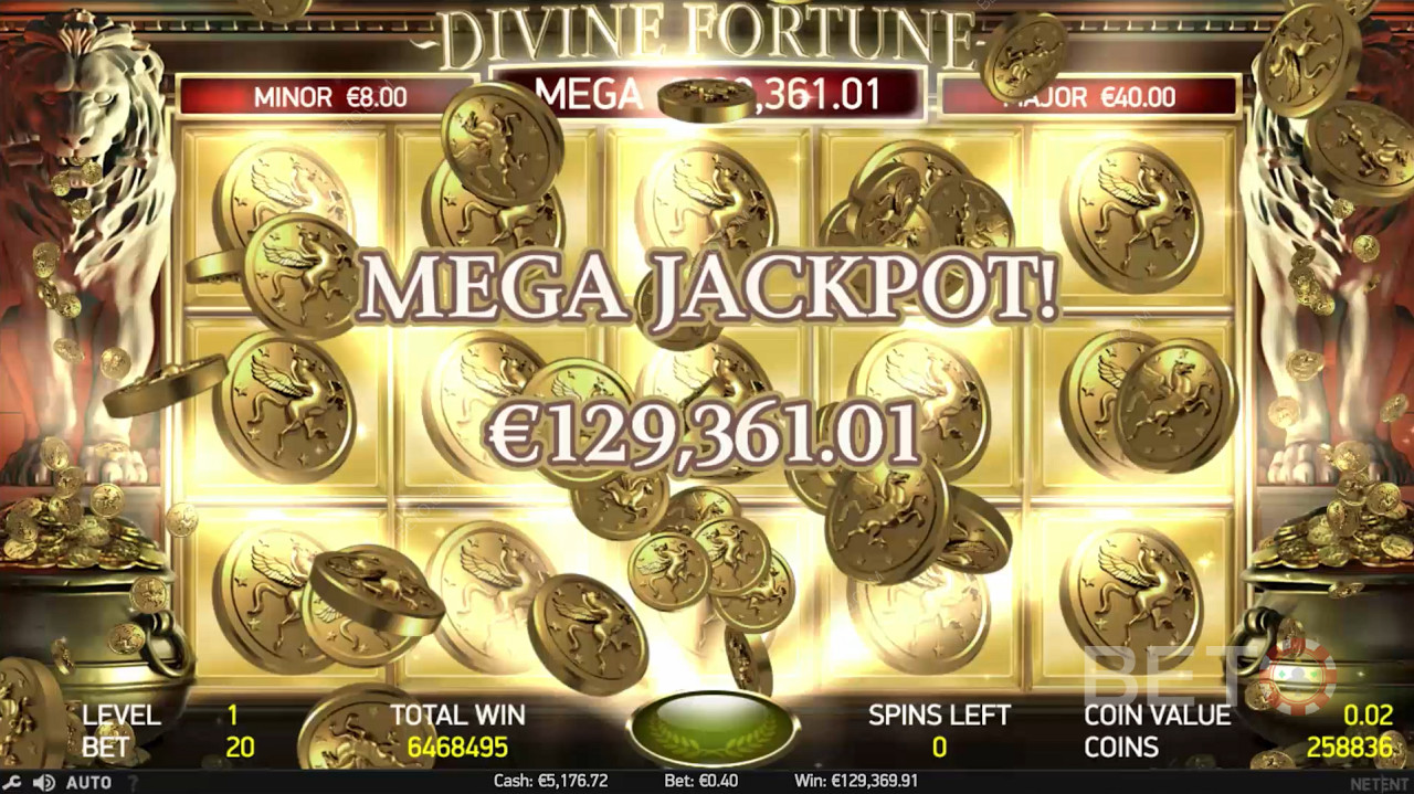 A Mega Jackpot megütése a fő attrakciója a Divine Fortune
