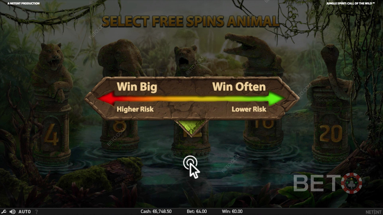 Válassza ki az állatot az ingyenes pörgetések során a Jungle Spirit: Call of the Wild