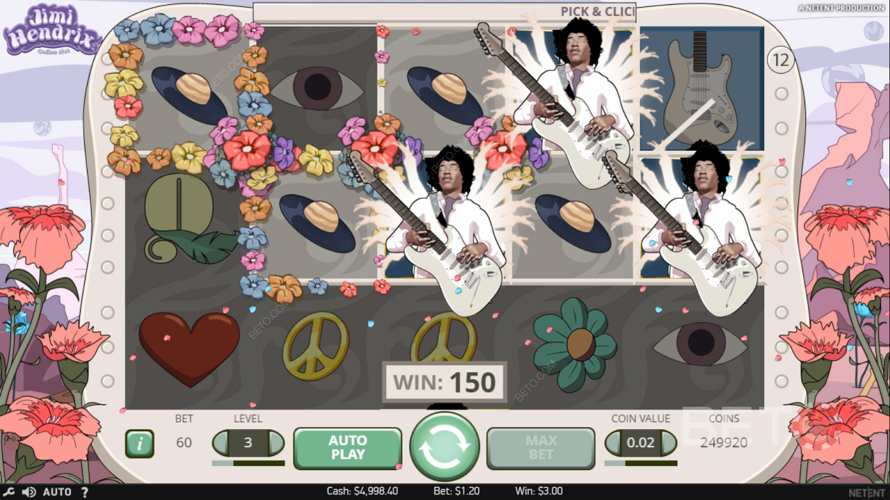 Három Jimi Hendrix scatter a tárcsákon Pick and Click játékot indít el.