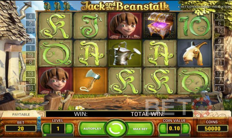 Különböző rendszeres alacsony fizetésű szimbólumok a Jack and the Beanstalk