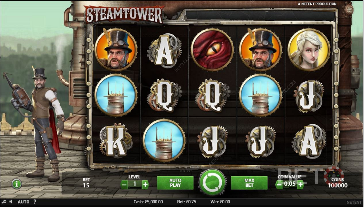 Steam Tower A nyerőgépek kifizetési százaléka 97,04%.