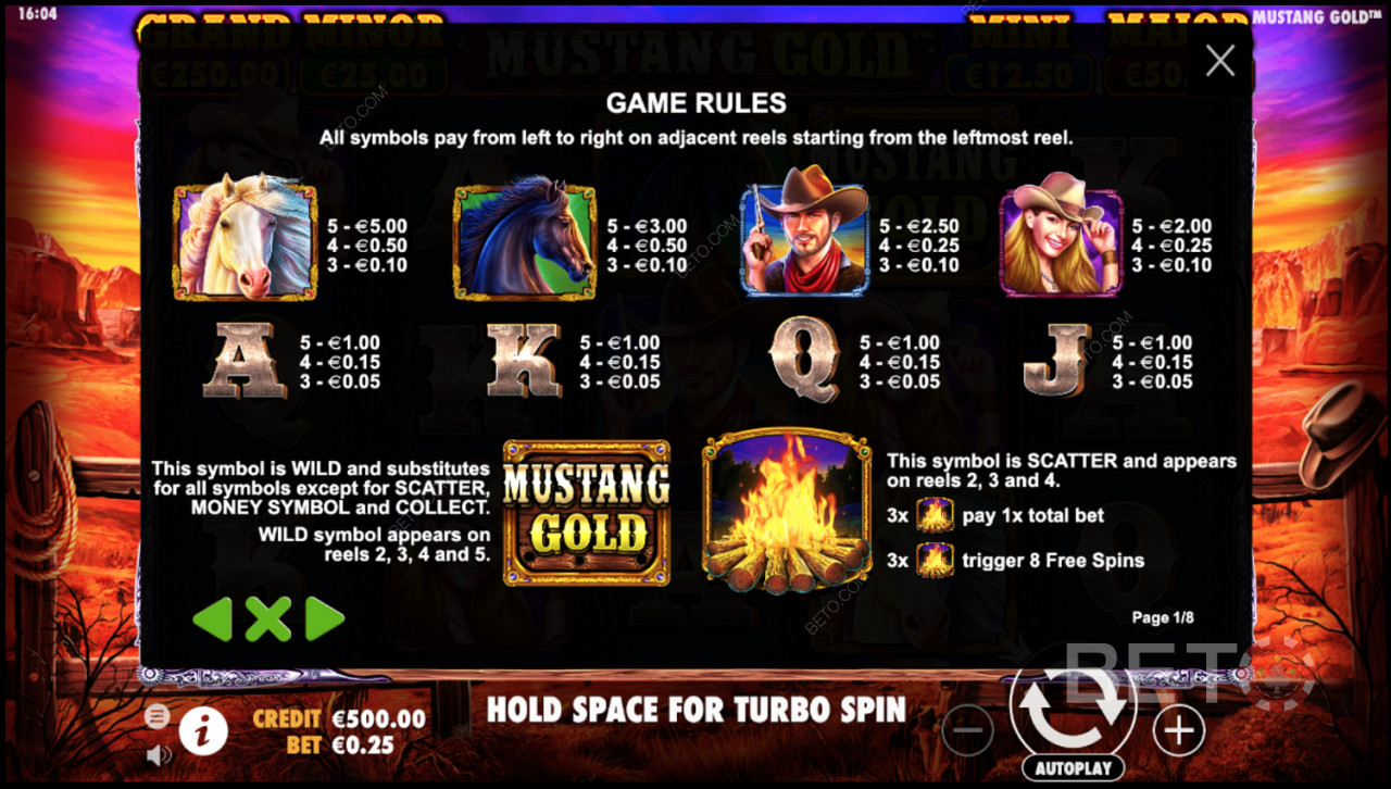 A Mustang Gold online nyerőgép játékszabályai