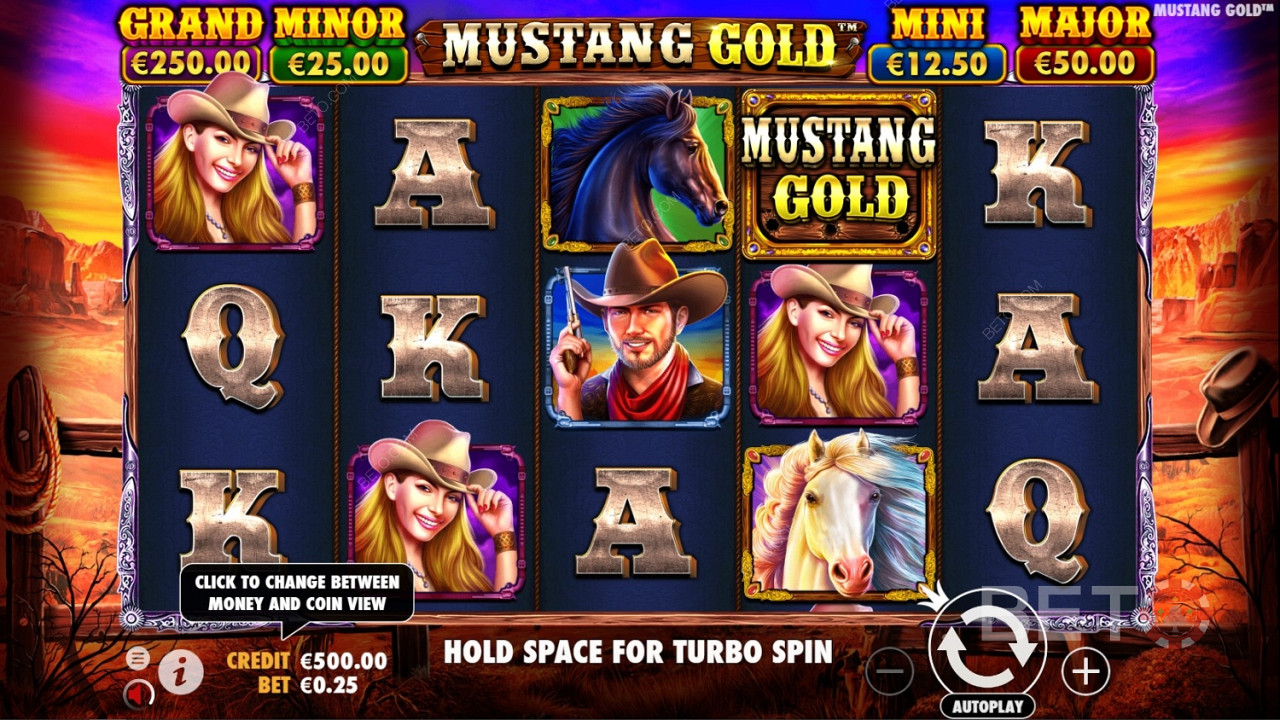 A Wild szimbólum a játék logója a Mustang Gold online nyerőgépen.