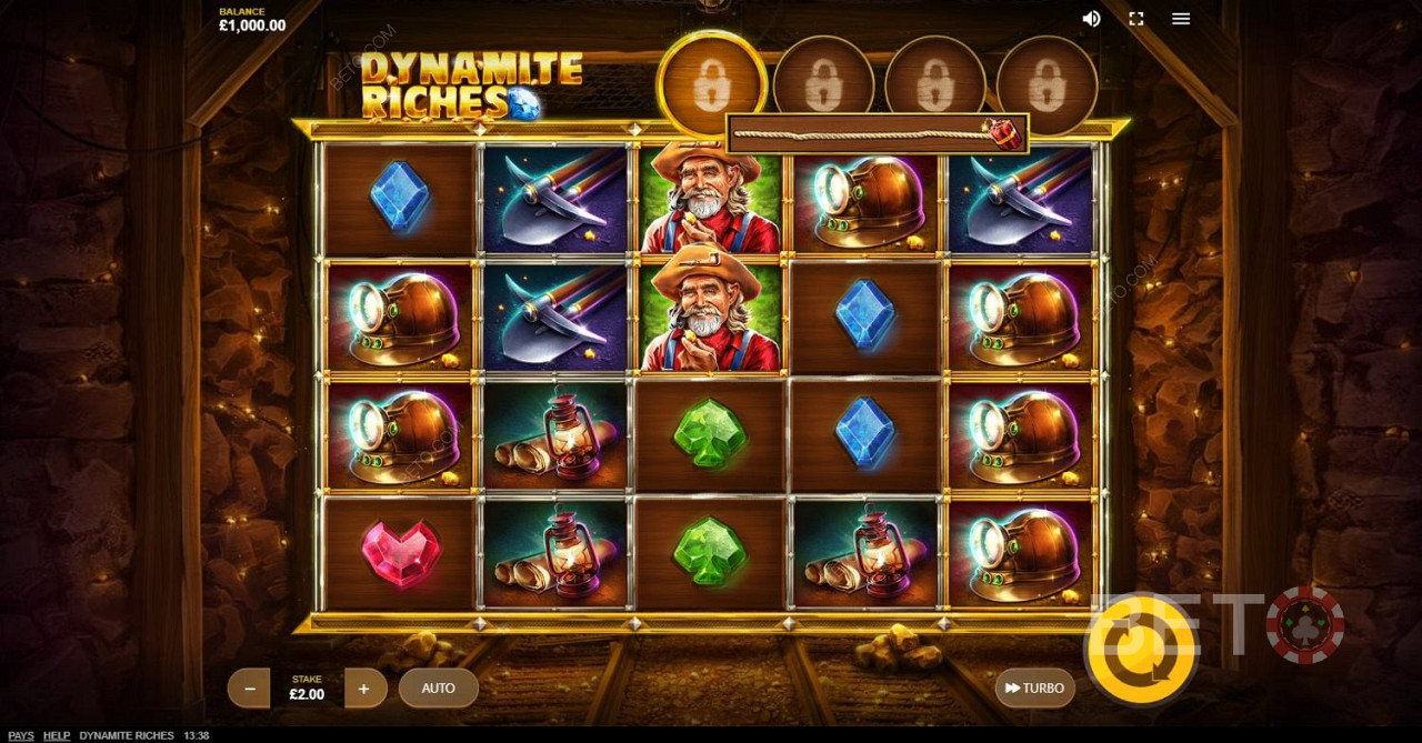15-szörös tétet kaphat, ha 5 szimbólumot talál a tárcsákon a következő játékban Dynamite Riches