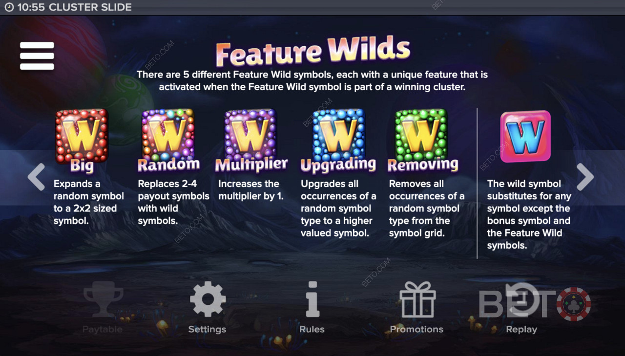 Feature Wilds a Cluster Slide videó nyerőgépben