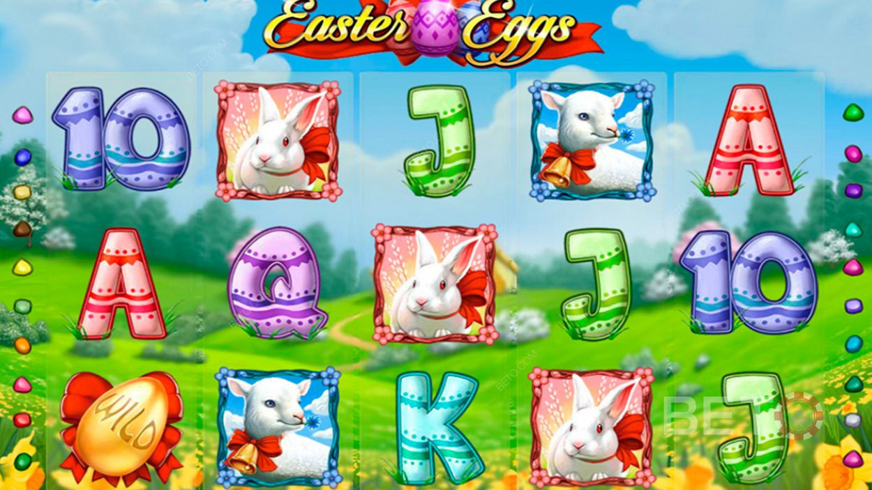 A Easter Eggs nyerőgépben 20 játékvonalat és 5 tárcsát találsz.