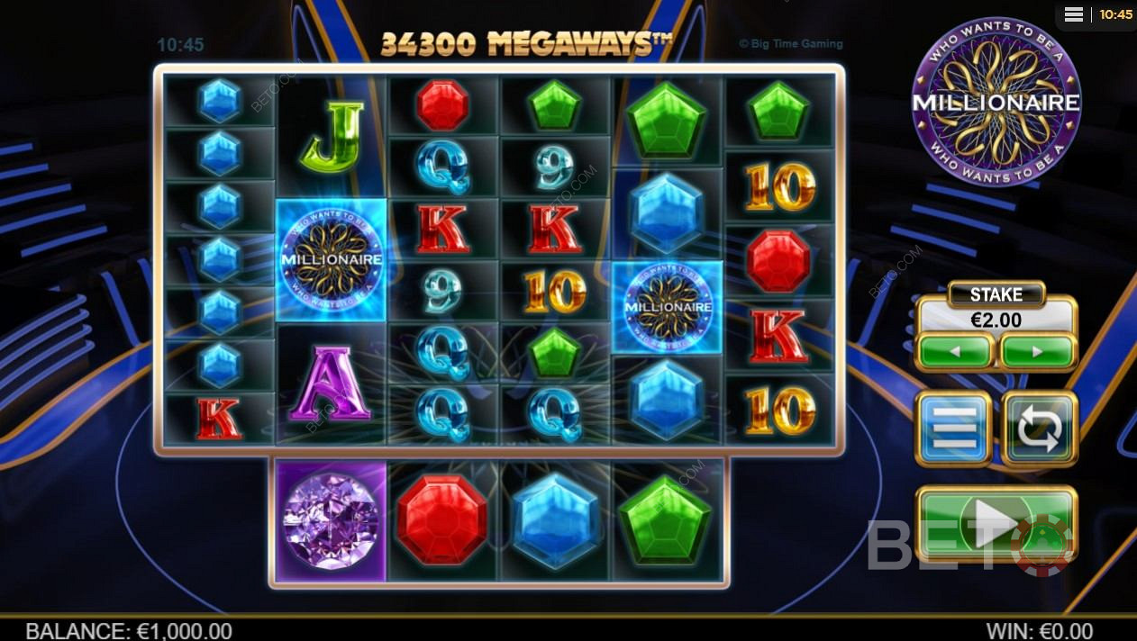 A Who Wants to be a Millionaire nyerőgép képernyőjének alapvető elrendezése csábító