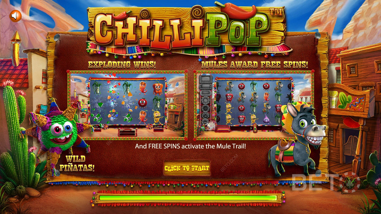 A ChilliPop mexikói témájú játék intro képernyője