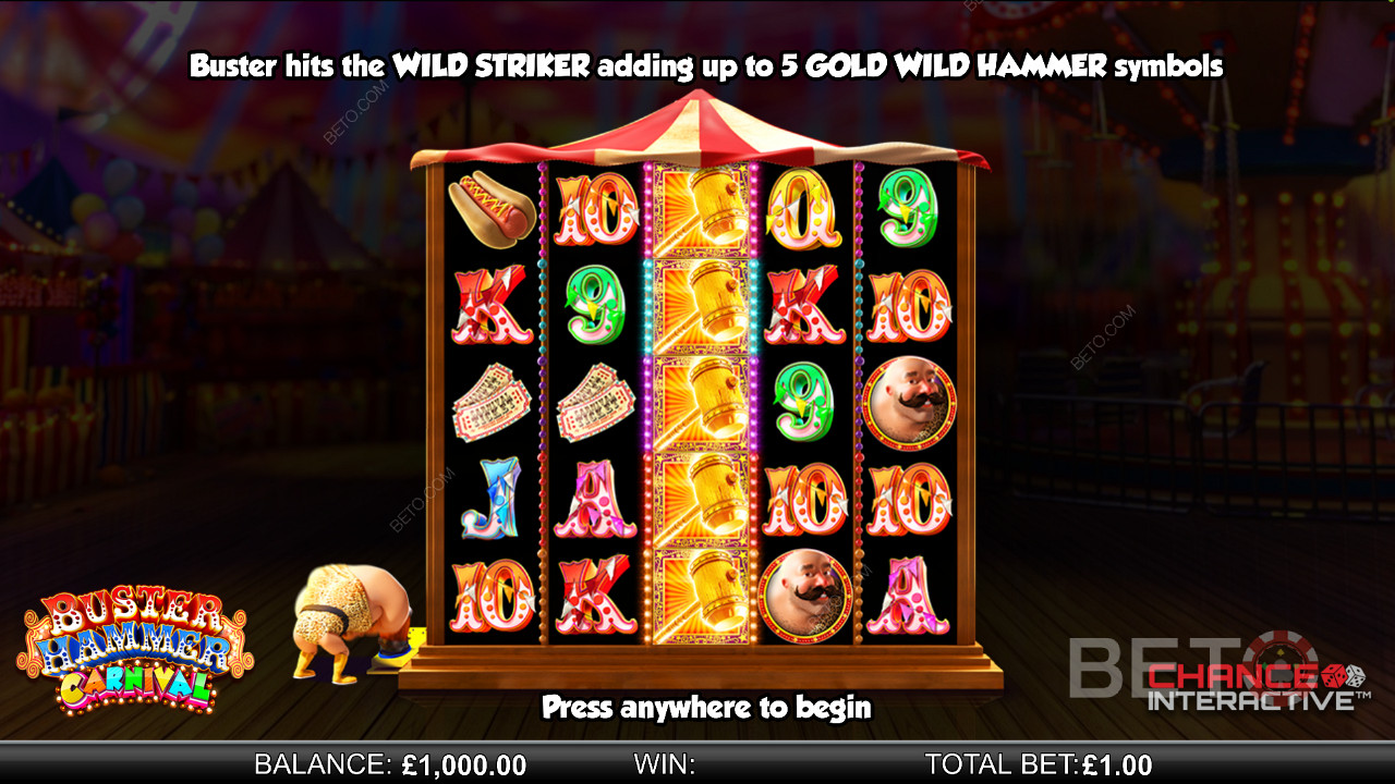 Élvezd a Wild Striker funkciót a Buster Hammer Carnival online nyerőgépben!