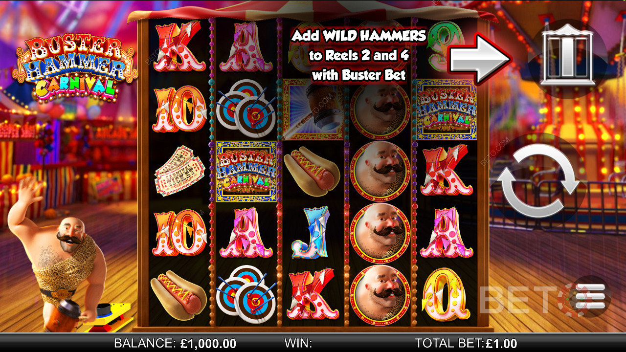 Buster Hammer Carnival - tapasztalja meg a Mighty Free Spins és a Gold Wild Hammer funkciót - egy nyerőgép a Reel Play