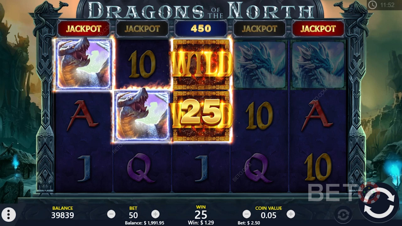 A vad szimbólumok segítenek több nyereményt létrehozni a Dragons of the North online nyerőgépben.