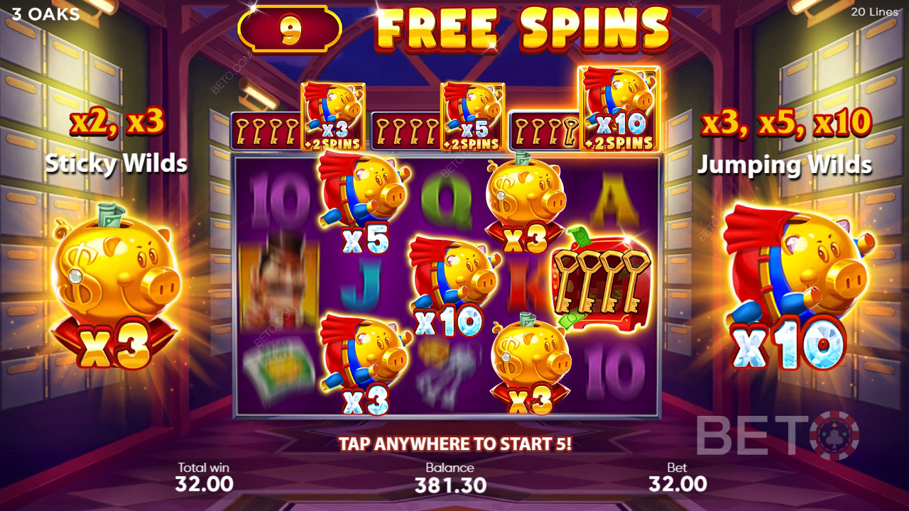 Bónusz funkciók magyarázata a Super Sticky Piggy játékban a 3 Oaks Gaming által