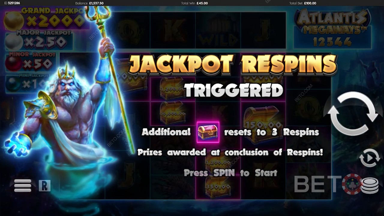 Élvezze a Jackpot Respins-t a Atlantis Megaways videó nyerőgépben