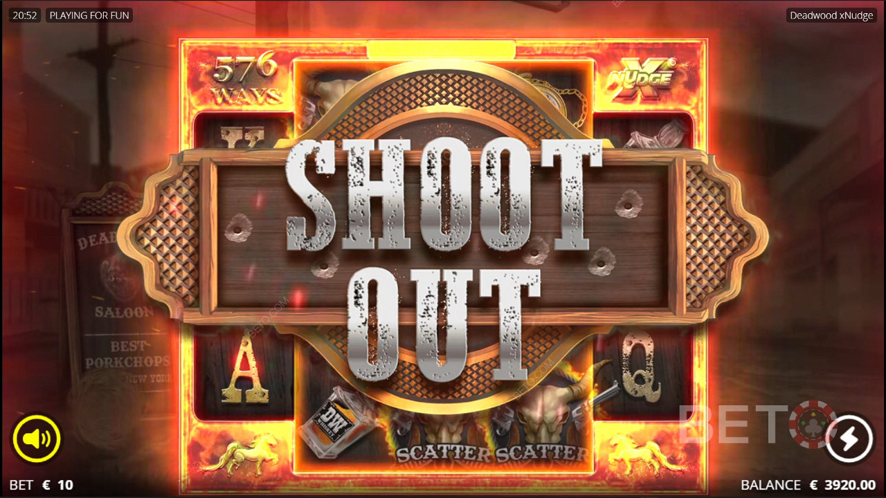 Deadwood Ingyenes pörgetések bónusz játék, Shoot Out