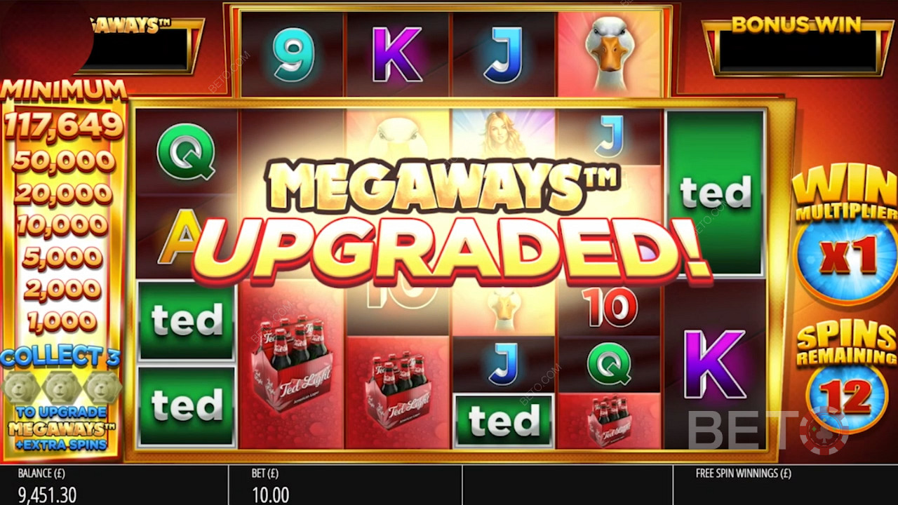 Az ingyenes pörgetések során 3 Super Ted szimbólum összegyűjtésével növelheti a Megaways-t.