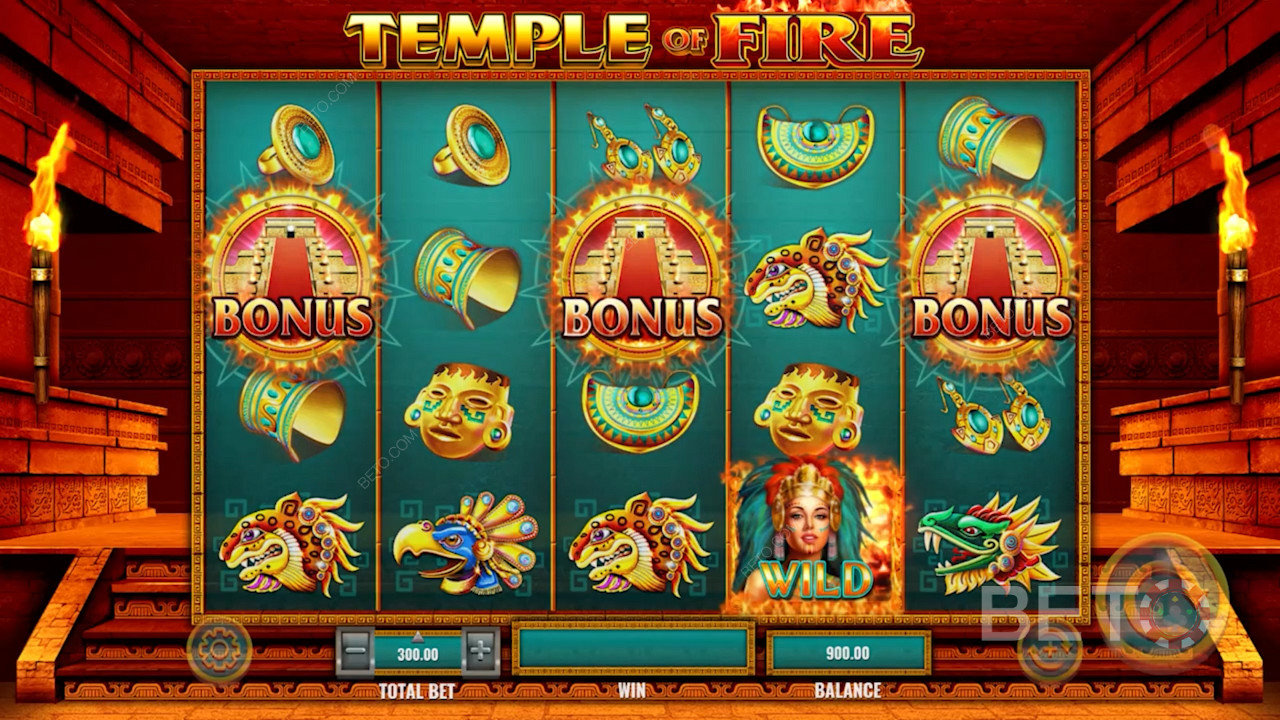 A játékmenet mintája - Temple of Fire a következő honlapról IGT
