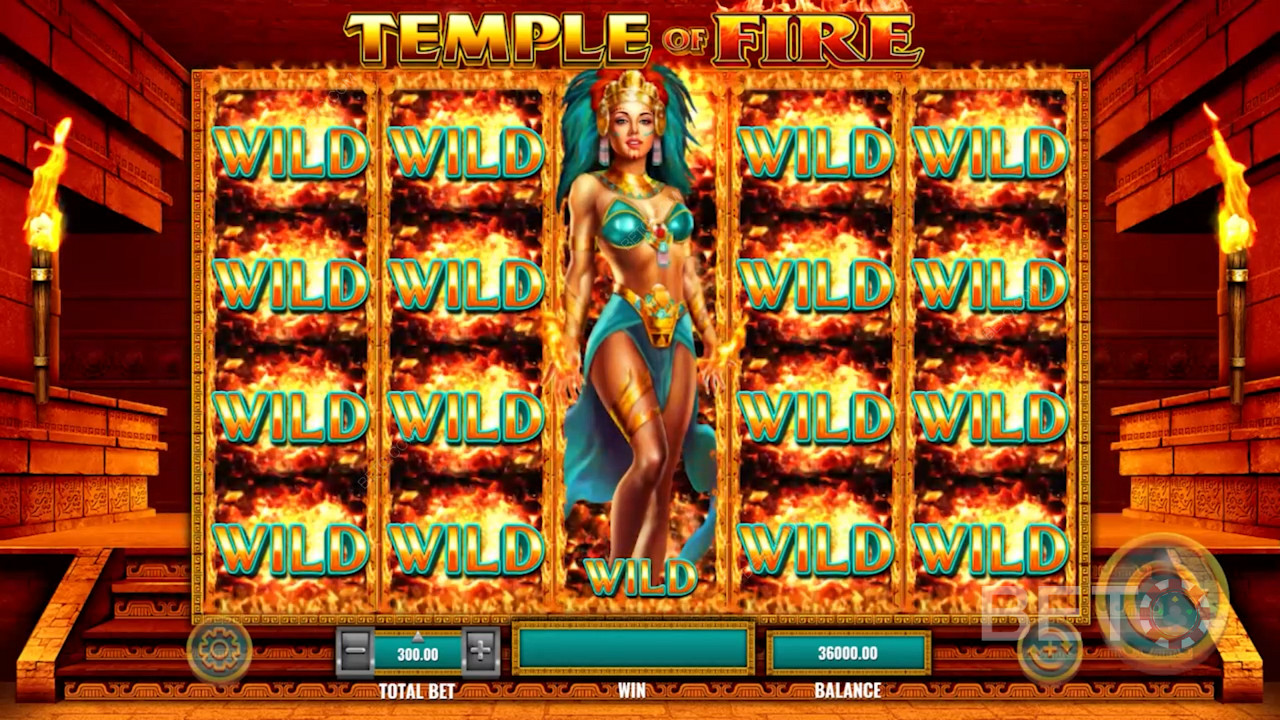 A vadak vihara ingyenes pörgetéseket indít el a gyönyörű azték istennővel - Temple of Fire