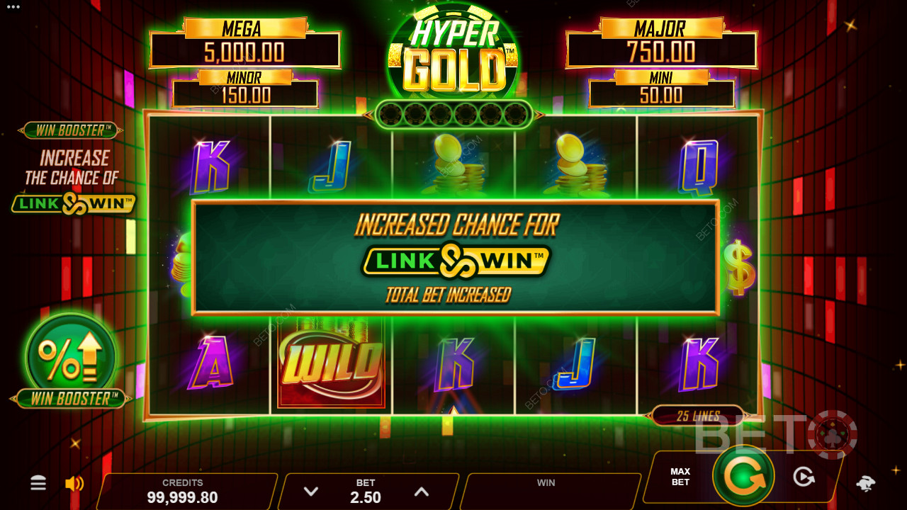 Hyper Gold a Win Booster és a Link & Win bónusz funkciók izgalomba hozzák a játékosokat.