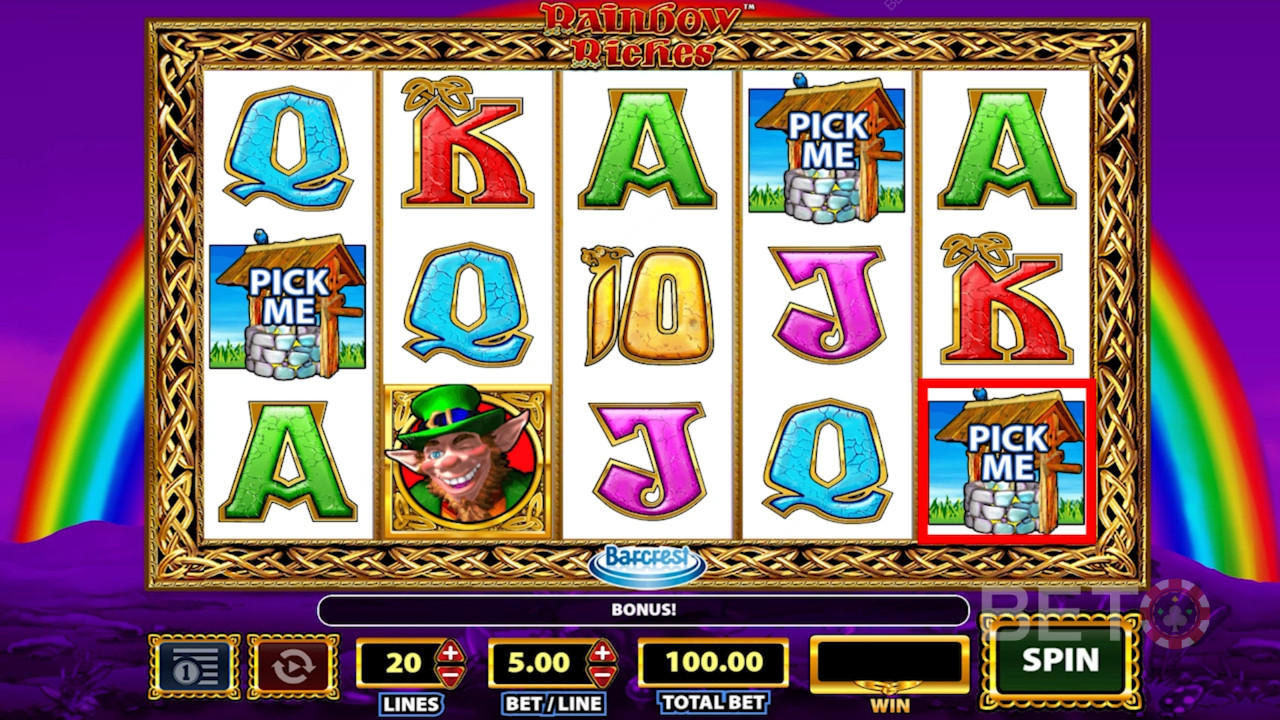 A szimbólumok a Rainbow Riches nyerőgépben.