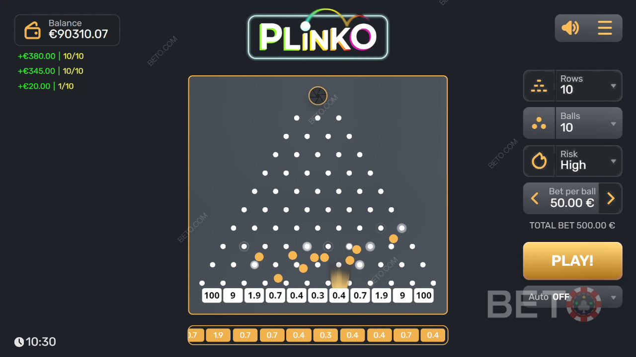 Nyerje meg tétjének 3,200-szorosát a Plinko nyerőgépen!