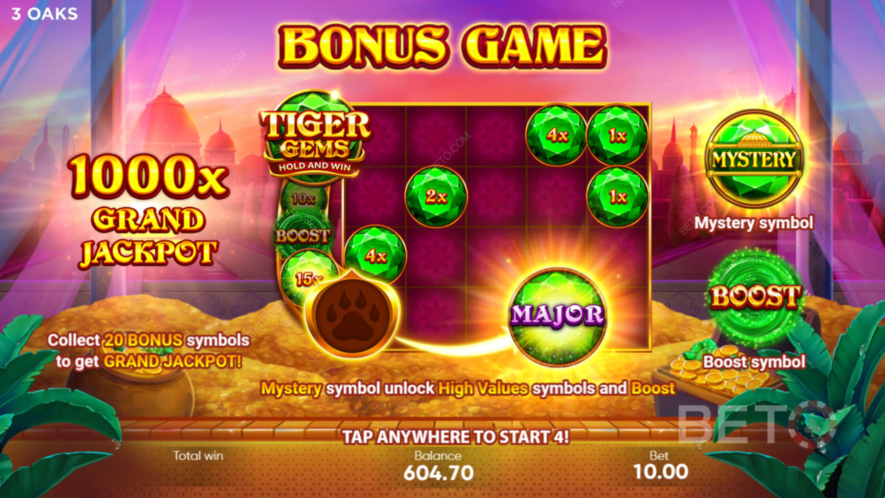 Bónusz funkciók a Tiger Gems játékban a 3 Oaks Gaming játékban