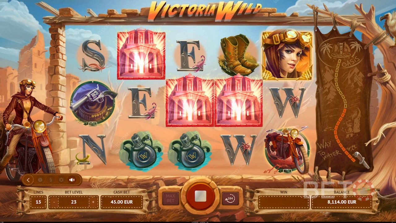 3 vagy több Temple Scatters pörgetéssel ingyenes pörgetéseket indíthat a Victoria Wild online nyerőgépen.