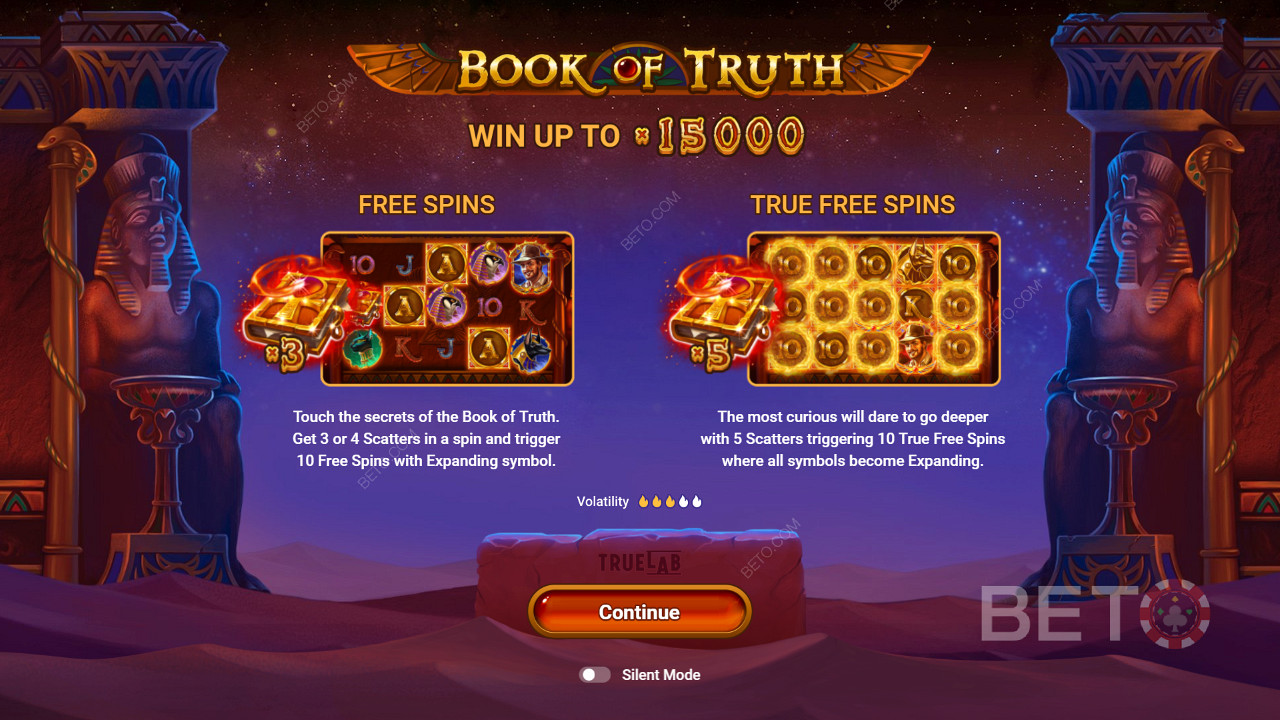 Ingyenes pörgetések és True Spins a Book of Truth nyerőgépen