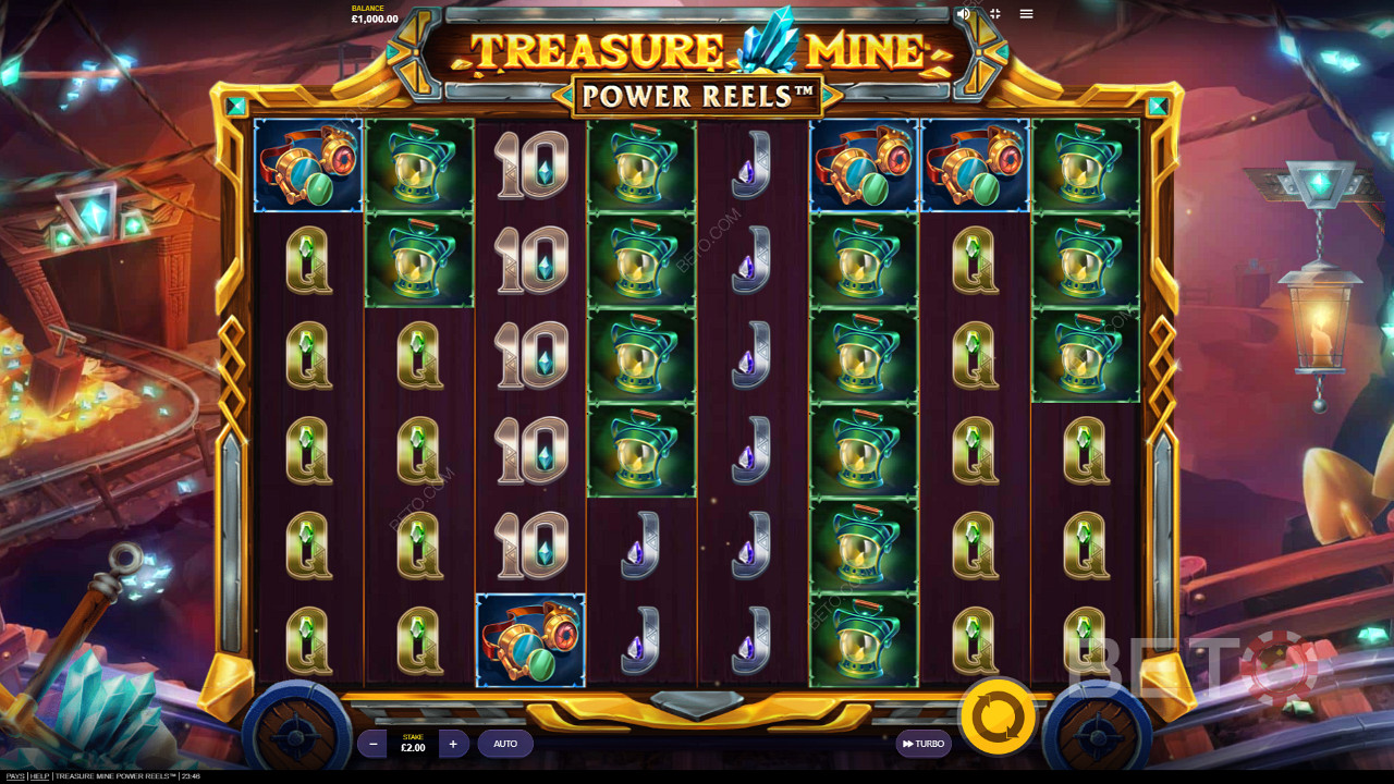 Élvezze a mesés témát és grafikát a Treasure Mine Power Reels online nyerőgépben.