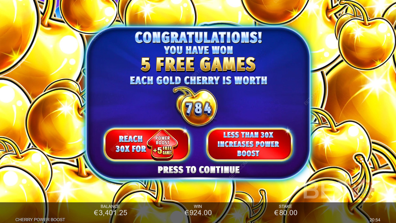 Nyerj 2500-szoros tétet a Cherry Power Boost online nyerőgépen!
