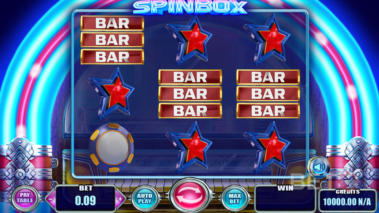 Vonzó szimbólumok és klasszikus játéktéma a Spinbox nyerőgépben.