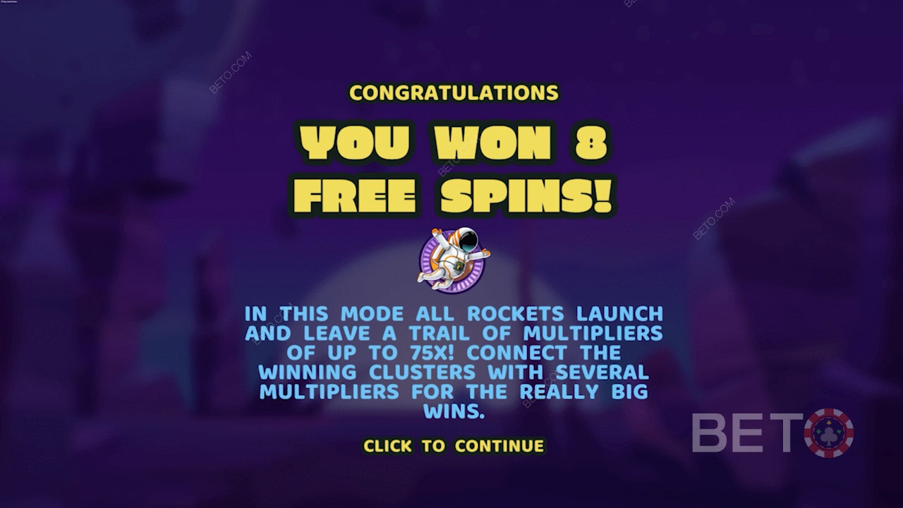 3 Spaceman szimbólum elérése aktiválja a Free Spins játékmódot ebben a nyerőgépben.