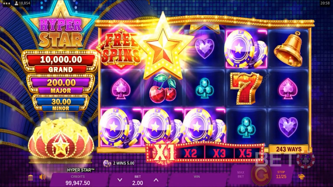 A 3 jackpot nyeremény a játék során a képernyő bal oldalán jelenik meg.