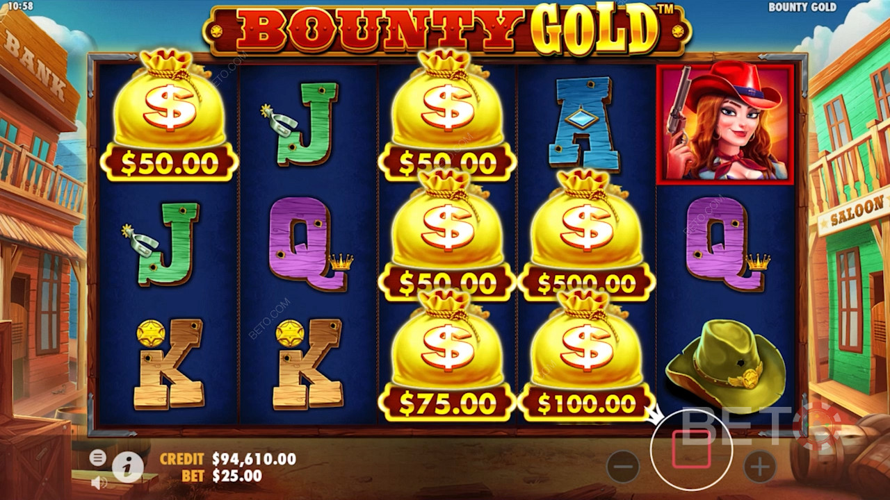 Pénzeszsák szimbólumok a Bounty Gold oldalon