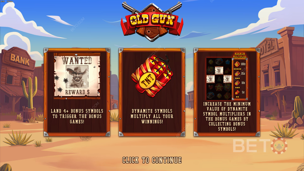 Bónusz funkciók magyarázata a Backseat Gaming Old Gun játékában