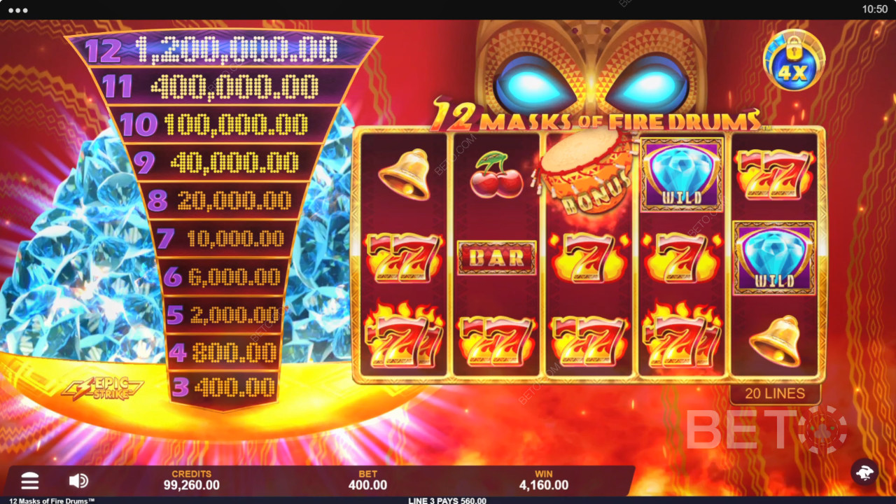 12 Masks of Fire Drums felülvizsgálata BETO Slots által