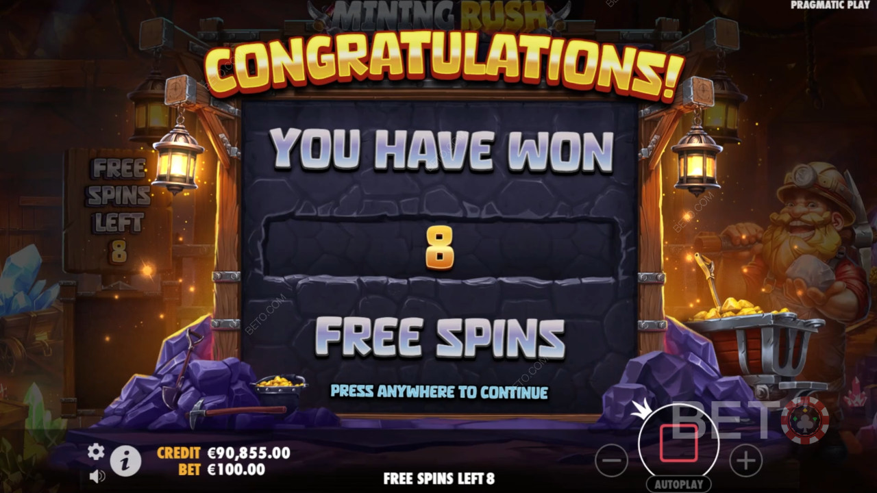 Bónusz funkciók magyarázata a Mining Rush-ban a következő által Pragmatic Play