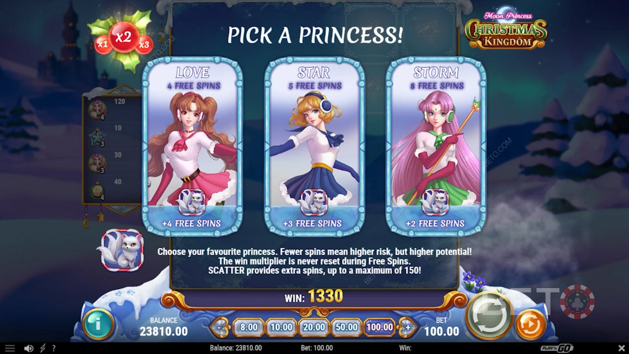 Különleges ingyenes pörgetések a Moon Princess Christmas Kingdom játékban