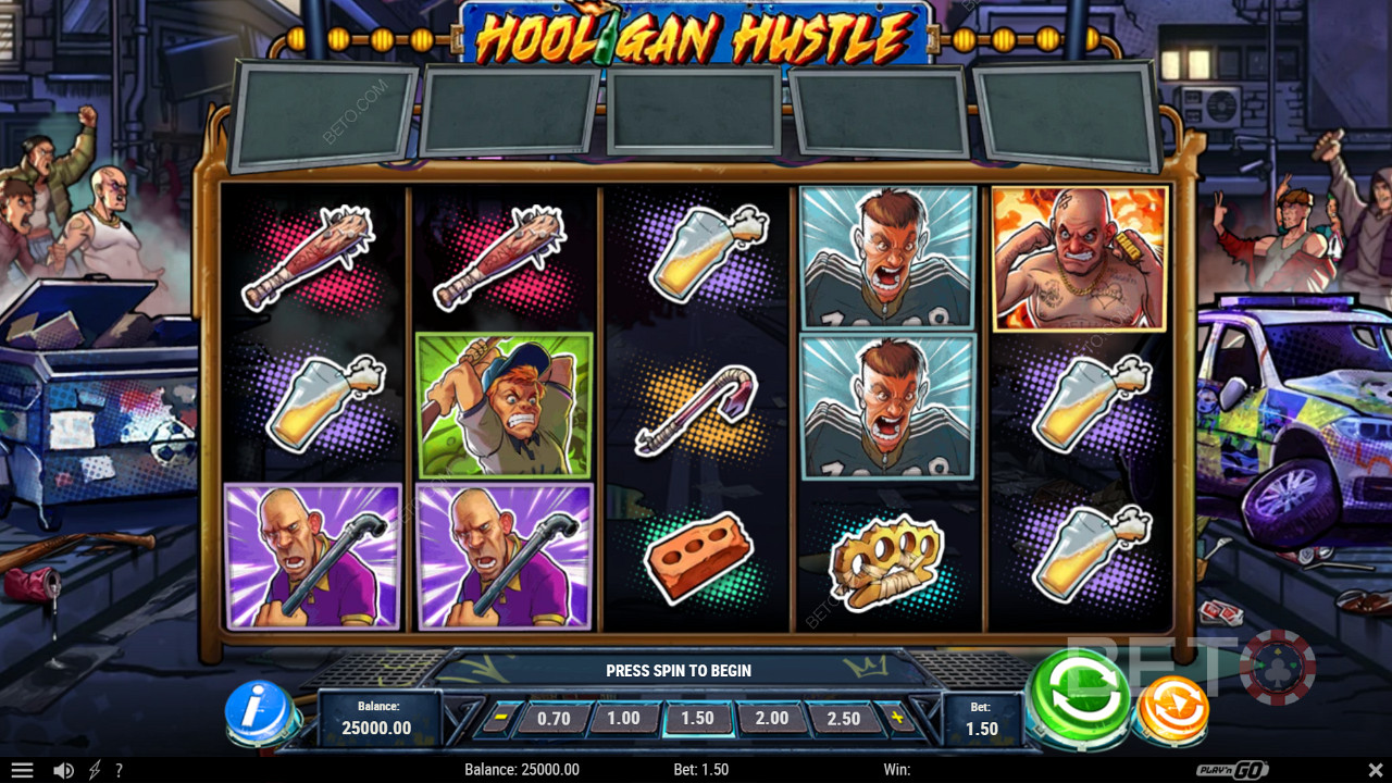Élvezze a Hooligan Hustle nyerőgép számos erőteljes funkcióját, mint például a Free Spins funkciót.