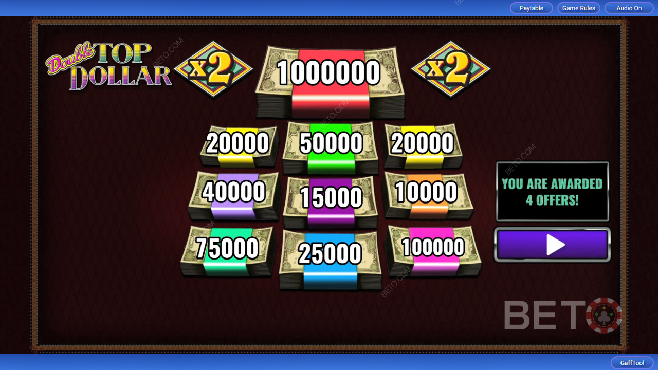 A Double Top Dollar bónusz funkcióinak magyarázata a Double Top Dollar által IGT