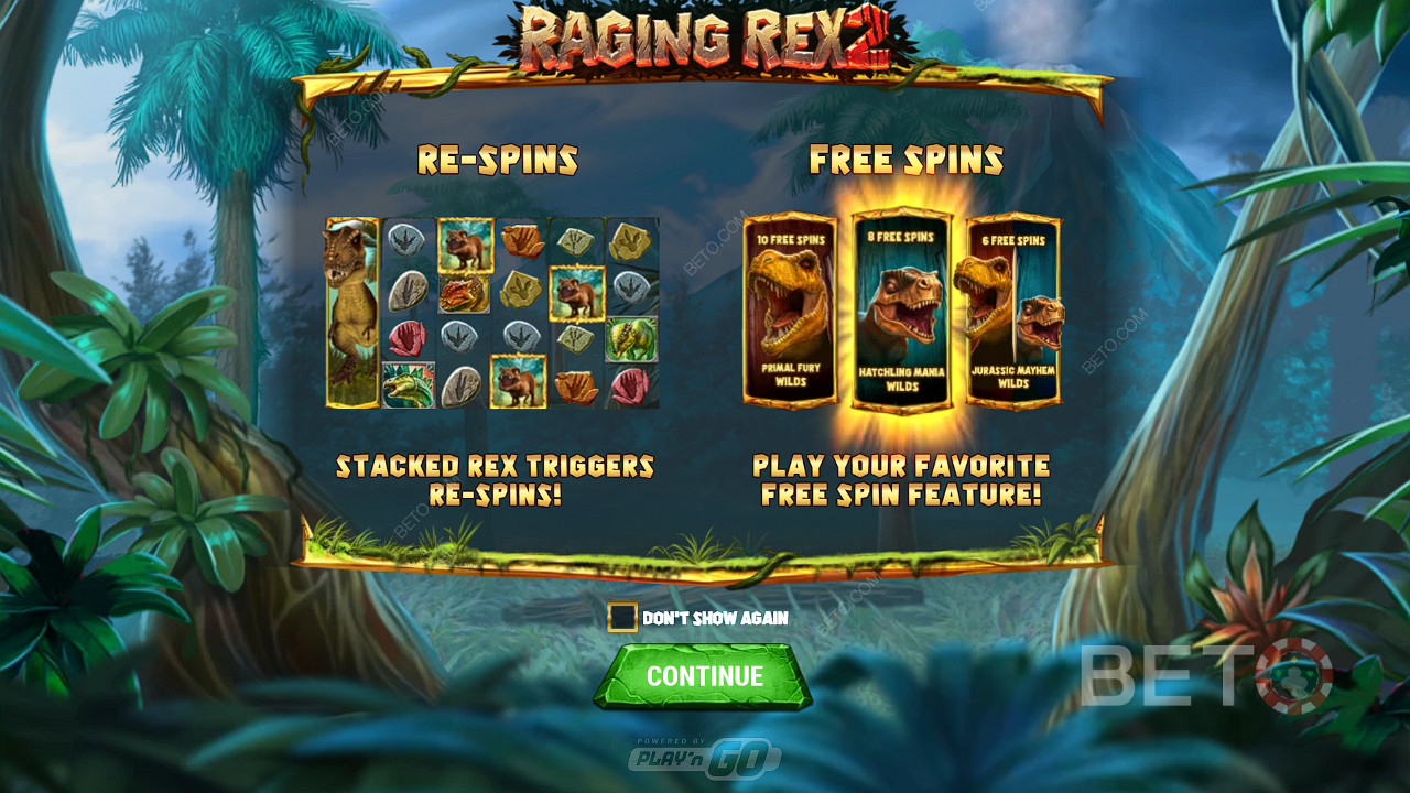 Élvezze a Respins és 3 féle ingyenes pörgetést a Raging Rex 2 nyerőgépben