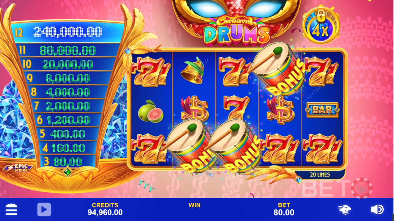 Carnaval Drums felülvizsgálata BETO Slots által