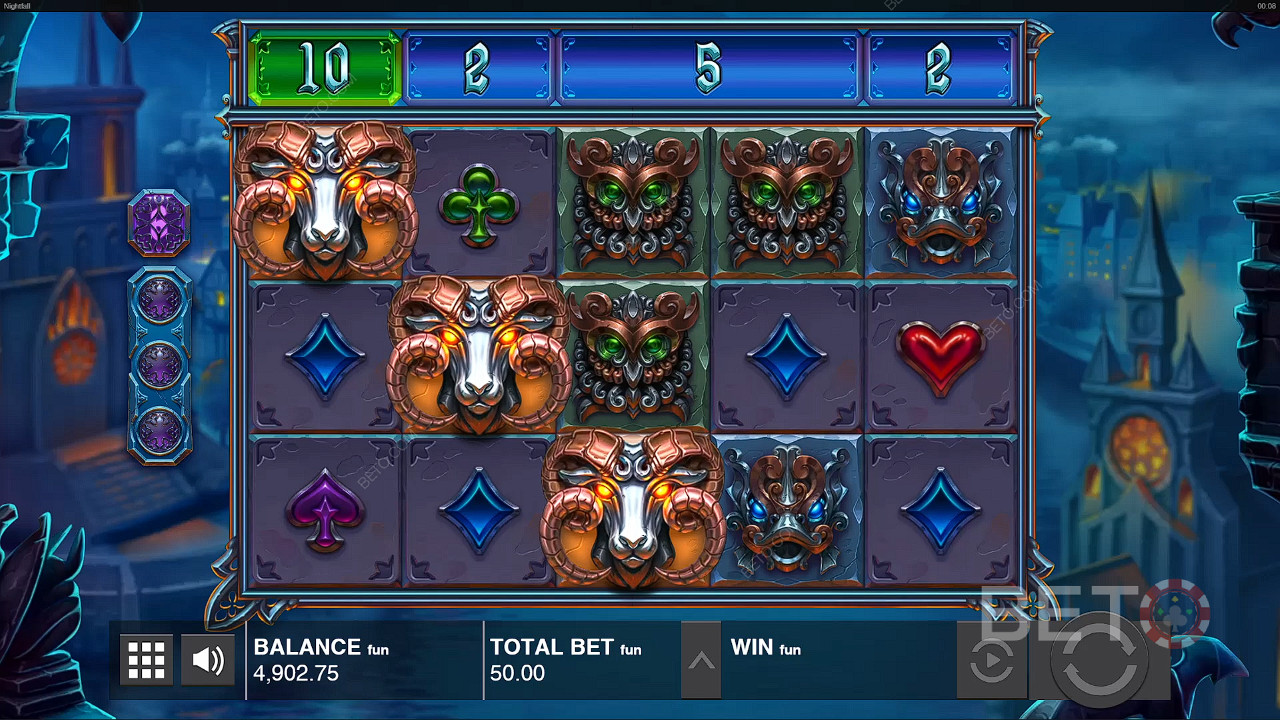 A Nightfall nyerőgépen balról jobbra egyforma szimbólumokkal nyerhetsz.